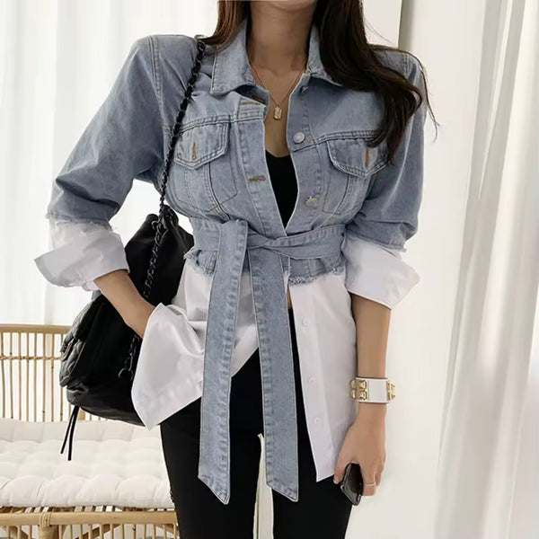 Button Up Patchwork Long Denim Top Women Spring - Zucchero Essentials