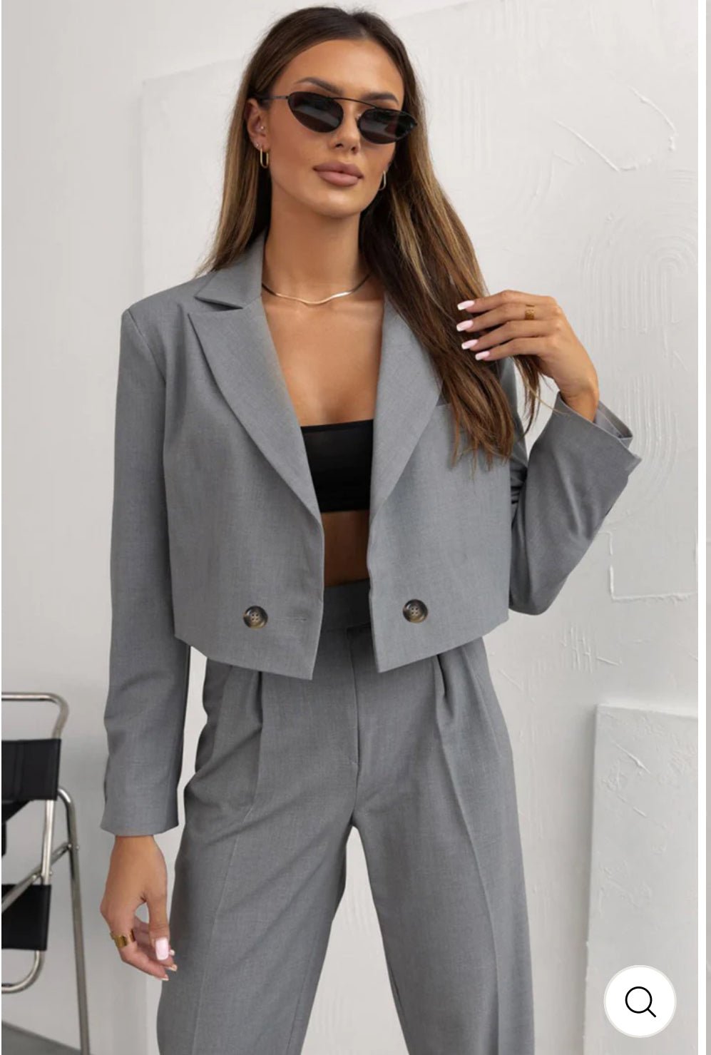 Cropped Button Blazer Jacket - Grey - Zucchero Essentials