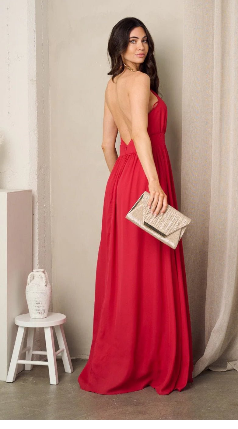 Womem's Sleeveless Open Back Chain Neck Tie Maxi Dress - Zucchero Essentials
