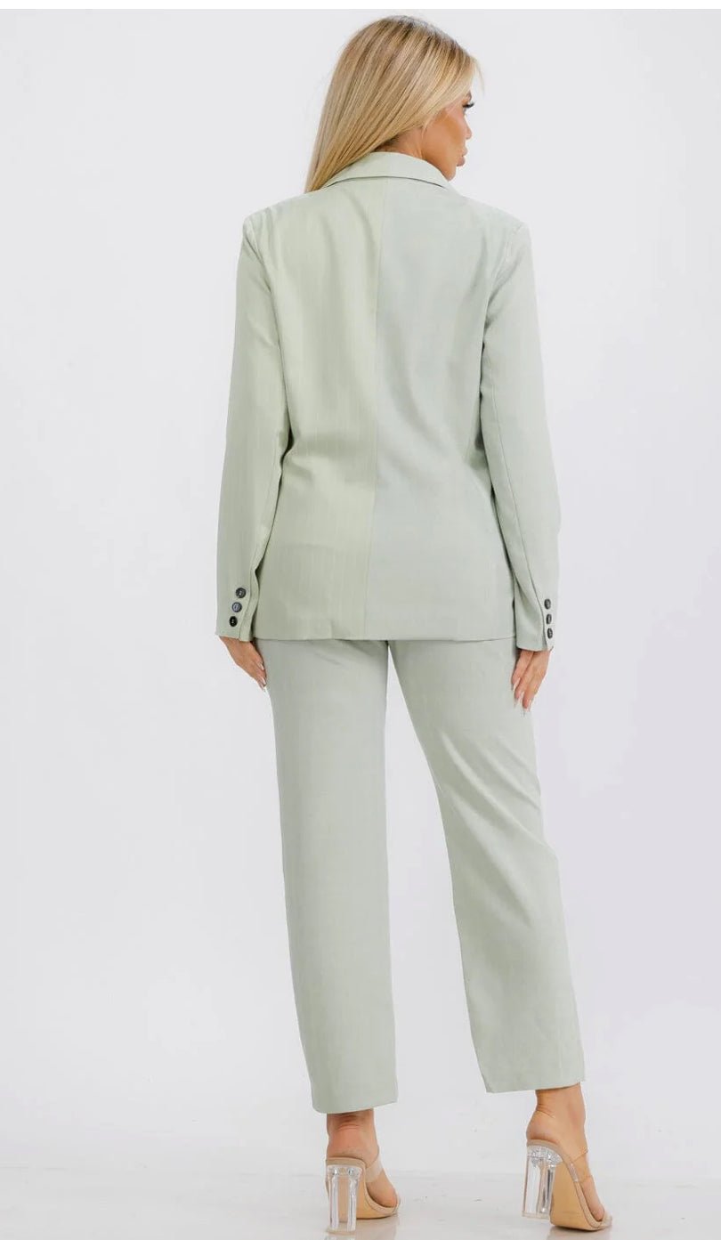 Women's Button Closure Pockets Stripes Contrast Pants And Blazer - Zucchero Essentials