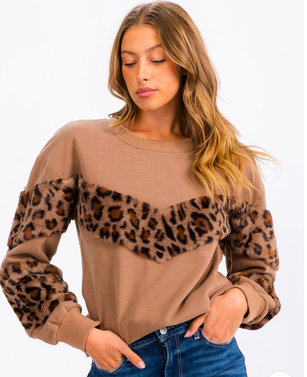 Women's Long Sleeve Fuzzy Animal Print Detailed Pullover Sweater - Zucchero Essentials