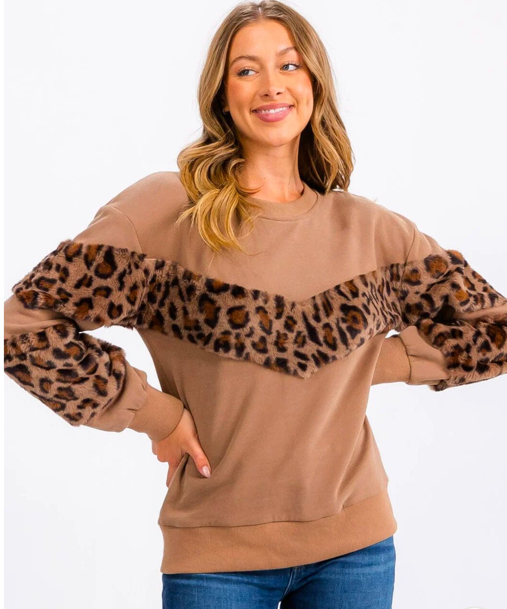 Women's Long Sleeve Fuzzy Animal Print Detailed Pullover Sweater - Zucchero Essentials